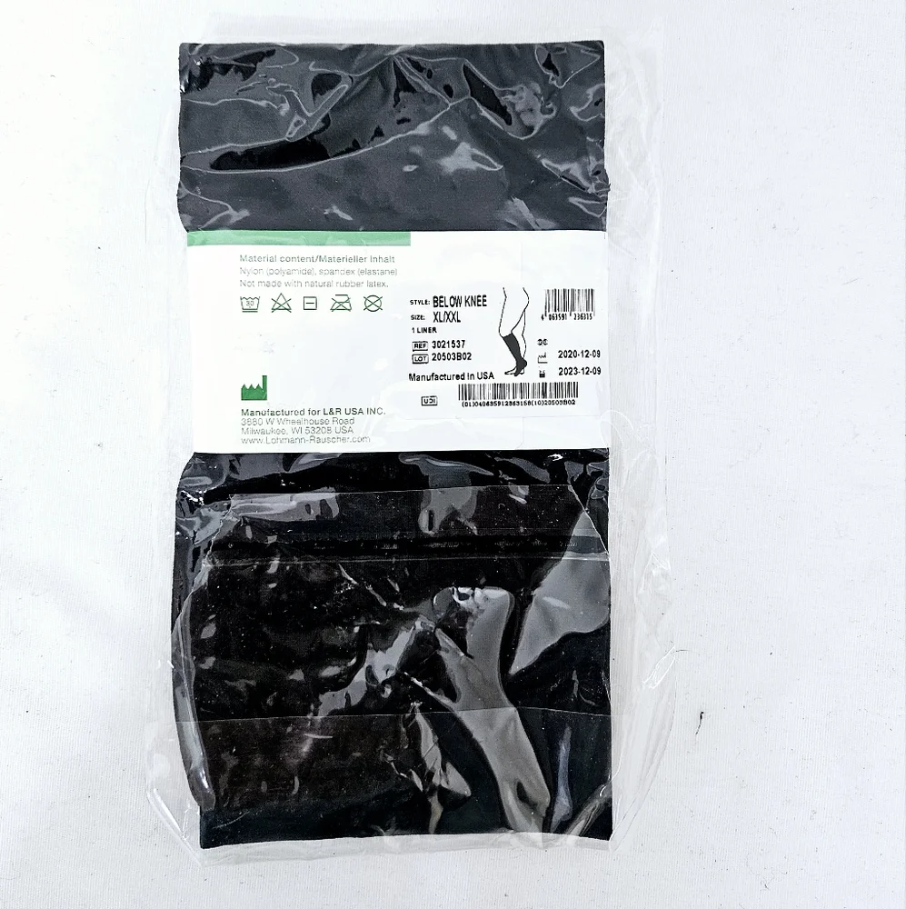 L&R ReadyWrap Fusion Compression Liner Socks Black XL/XXL 8-15 mmHg 2 Pack